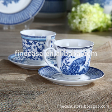 250CC Elegant Peacock Tea Cups and Saucesr of Blue in China